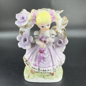 Vintage 1980s Little Girl On Flower Arch Porcelain Figurine Made In Korea Figure